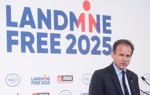 HALO Trust CEO, James Cowan delivers a speech at the Landmine Free 2025 event hosted by HALO and MAG