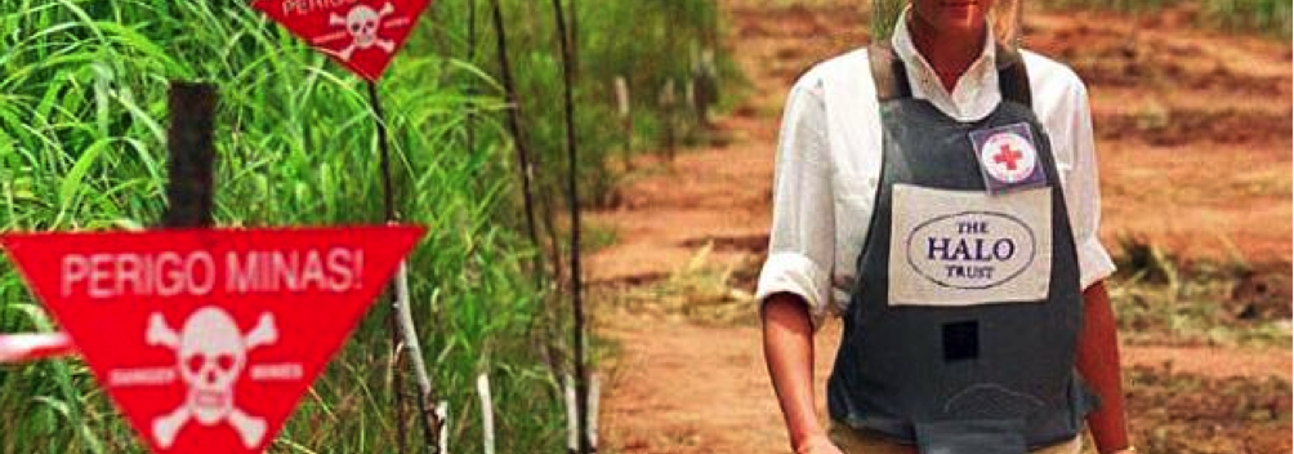 Princess Diana walks through a minefield in Angola while wearing PPE in 1997