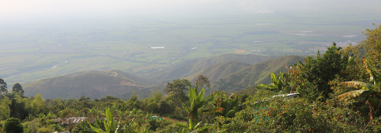 A scenic view of the valleys and fields in Colombia