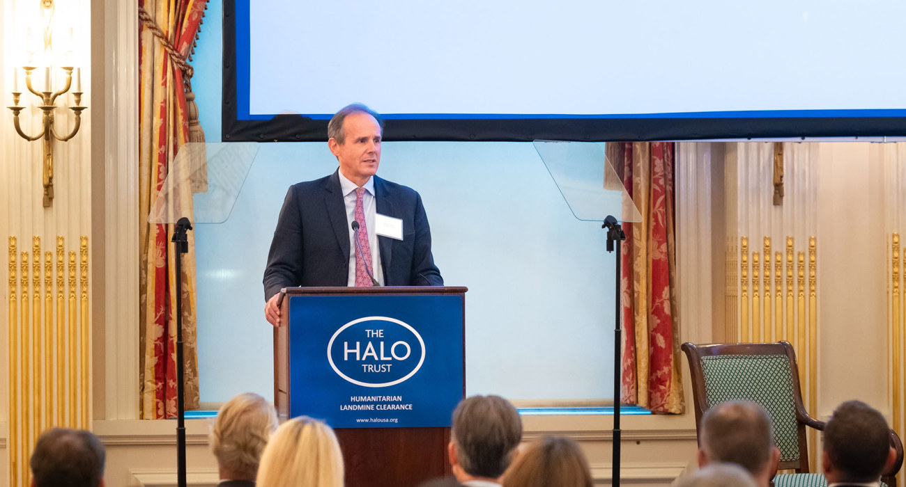 James Cowan, CEO of The HALO Trust delivers a speech at the UN Event emphasising the importance of landmine clearance in Angola