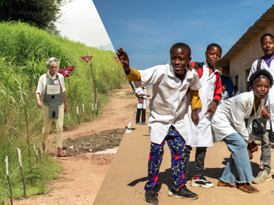 Princess Diana walks through a minefield in Angola