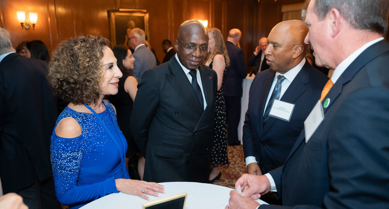 Guests and delegates talk at the UN and HALO Trust event