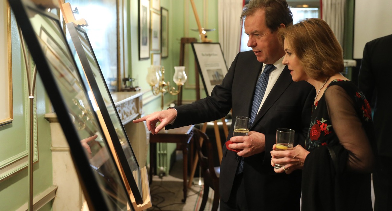 Guests celebrate The HALO Trust's 30th anniversary during a drinks reception at Dover House