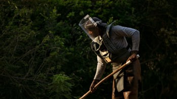 HALO worker wearing a protective vest and visor