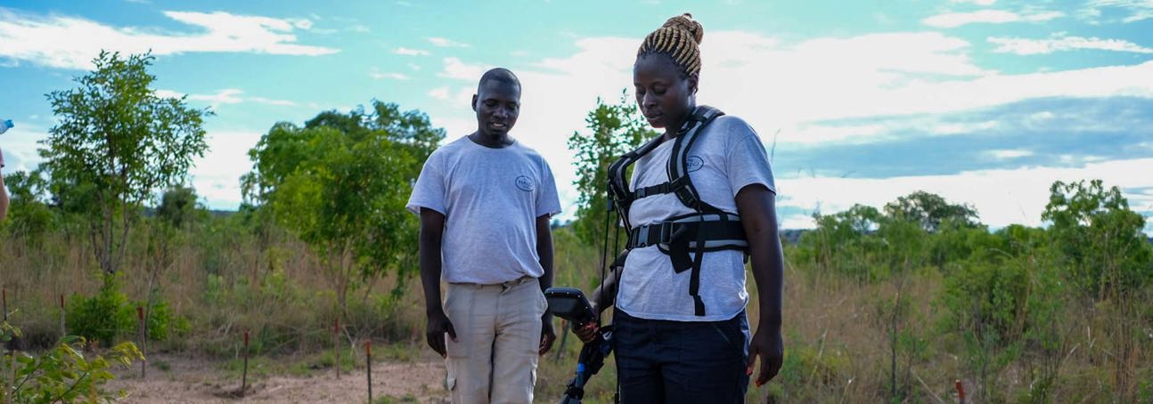 HALO trust staff trial an innovative detector produced by MRead in a rural minefield in Angola by