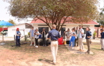 US Congressional staffers listen to a member of HALO staff talking outside