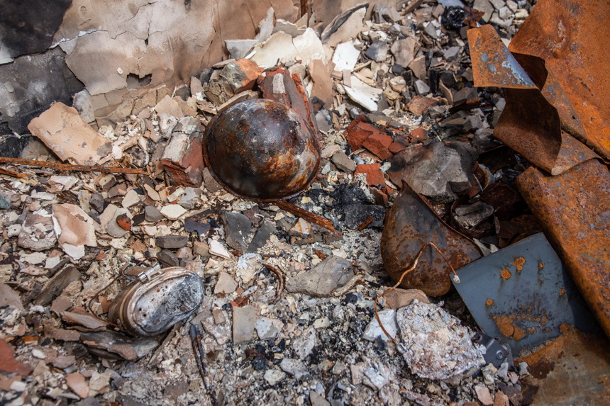 Close up of rubble left from a destroyed home