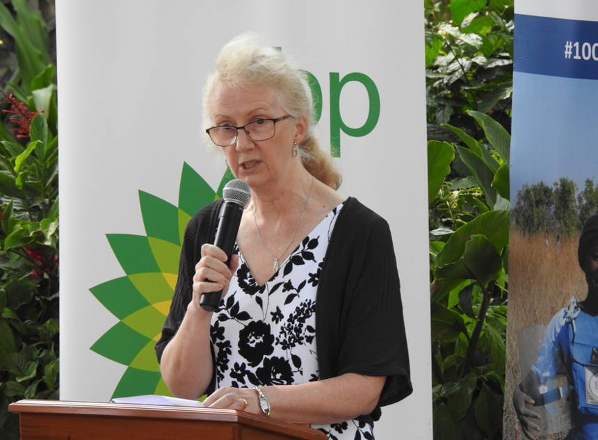 British Ambassador to Angola, Jessica Hand, speaking at the bp Angola grant signing ceremony in Luanda, May 2019