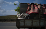 A family fleeing their home in Nagorno-Karabakh