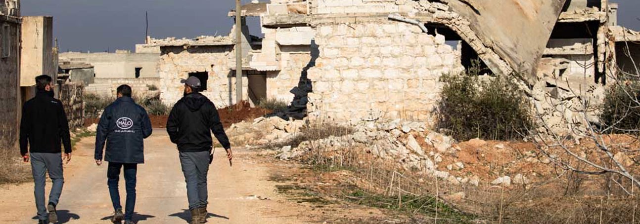 A HALO survey team in a destroyed former frontline village in northwest Syria
