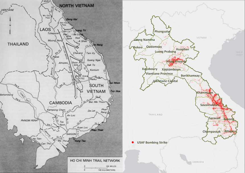 Map of the bombing campaign over Laos 