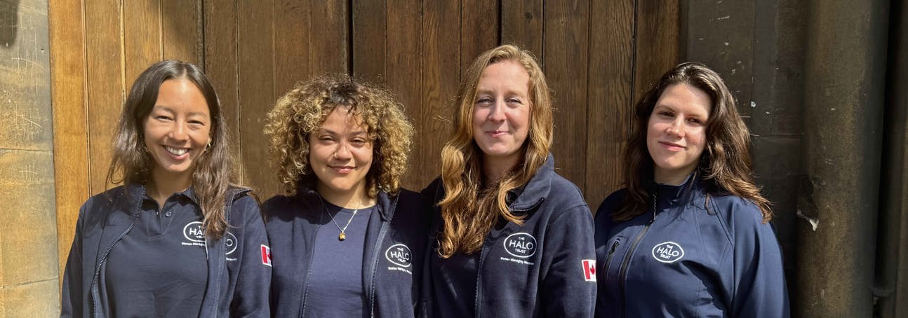Group of 4 women wearing HALO Trust jumpers