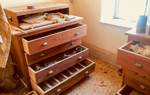 Religious artefacts in drawers in the Church