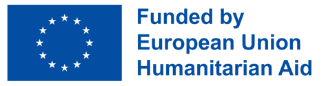 Funded by European Union humanitarian aid writing with EU flag