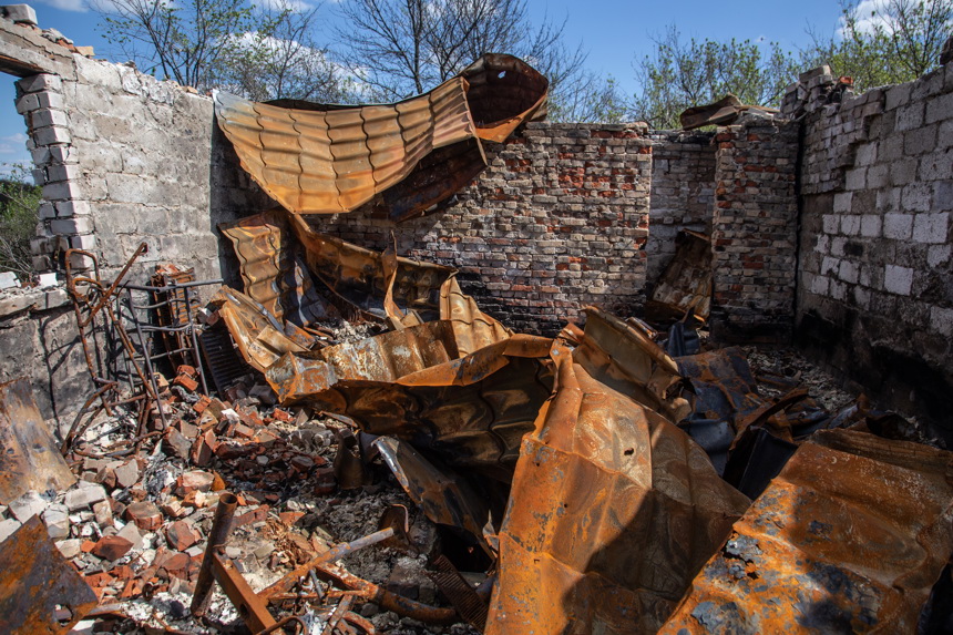 Inside the remains of a home that has been destroyed