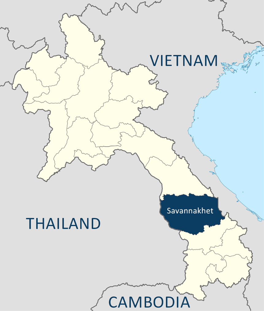 A map highlighting Savannakhet in Laos