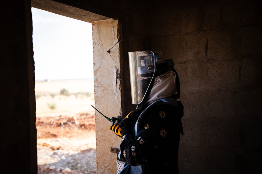 EOD Team Leader Hiba observes a demolition in progress