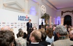 Prince Harry makes a speech addressing the audience at a Landmine Free 2025 event hosted by The HALO Trust and MAG