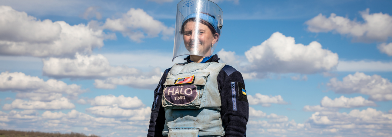 HALO staff member wearing PPE in Ukraine