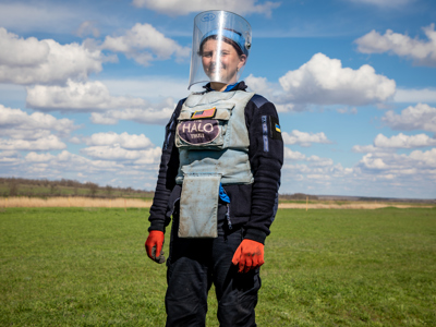 HALO staff member wearing PPE in Ukraine